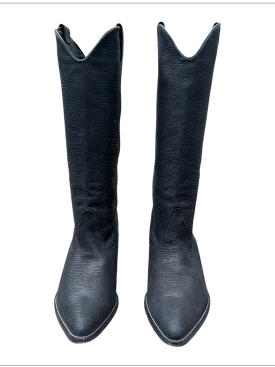 Zodiac Shoes - Vtg Zodiac Cowboy Boots Women’s size 7.5 Black Made In USA Retro Leather Texture